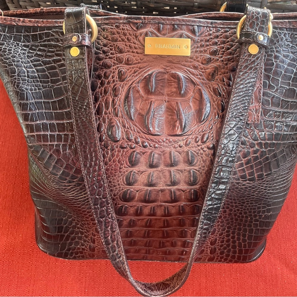 Brahmin Dark Brown Crocodile Embossed Tote